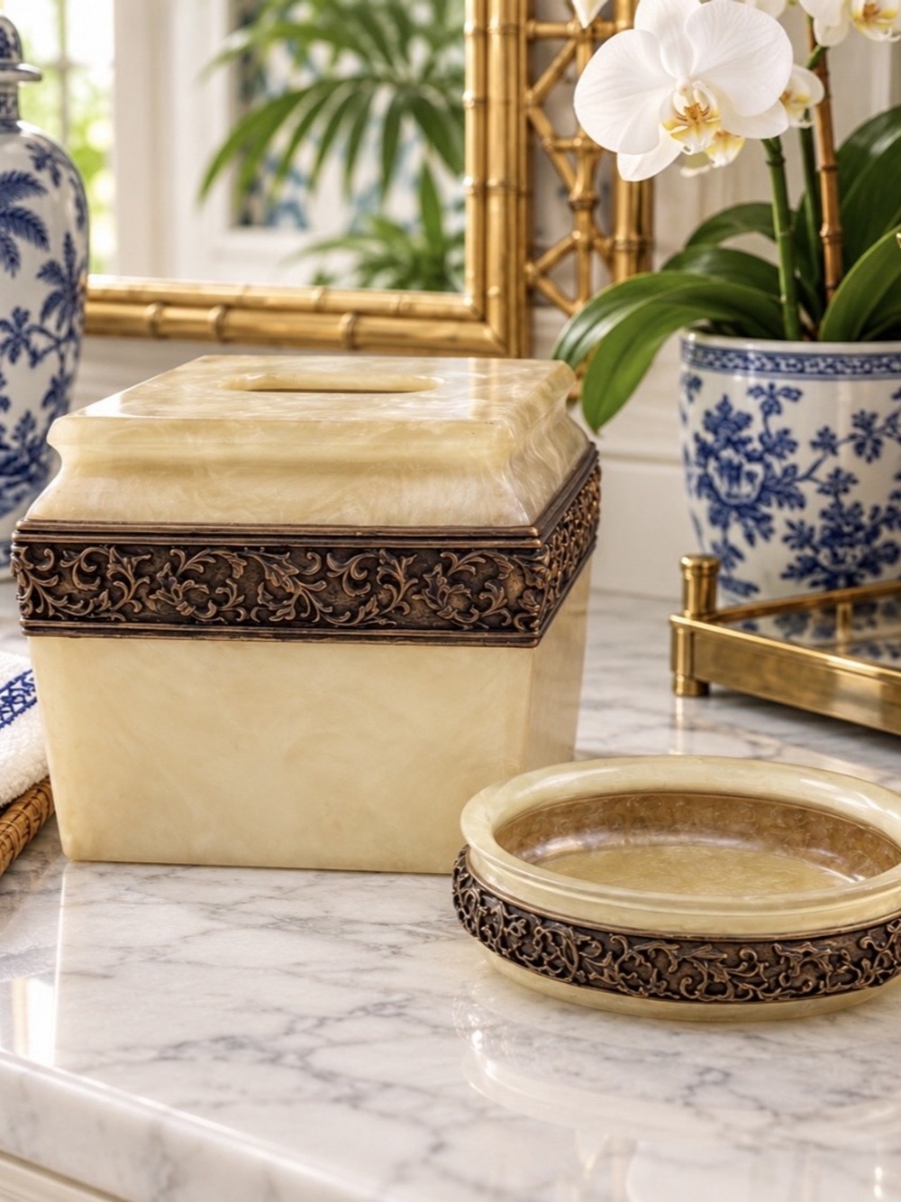 Vintage Wamsutta Adagio Tissue Box Cover & Soap Dish Set